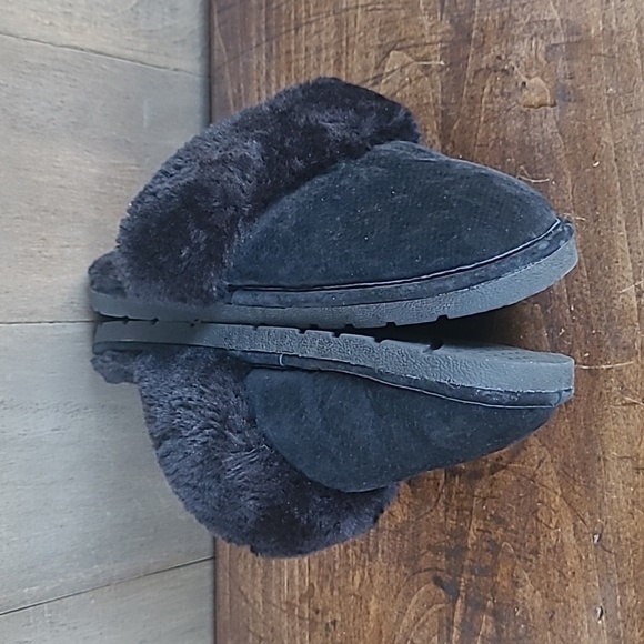 EUC Lamo Black Suede Faux Fur Slip On Slippers Women's Medium - Picture 7 of 9